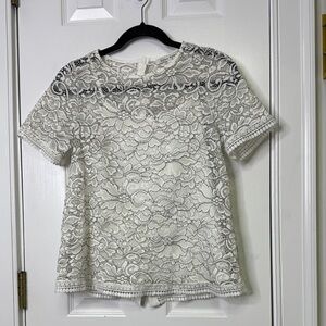 Cream Short Sleeve Lace Blouse with Embellished Design